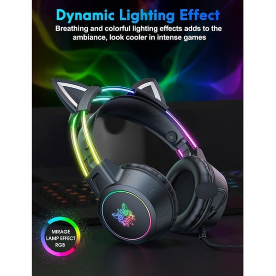 Onikuma X15 Pro Cat Gaming Ενσύρματα Ακουστικά 3.5mm/USB με RGB Φωτισμό - Μαύρα image 5