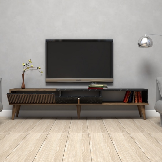 Έπιπλο Τηλεόρασης Pavia από Μοριοσανίδα 180x35x40cm - Καρυδί/Μαύρο image 2