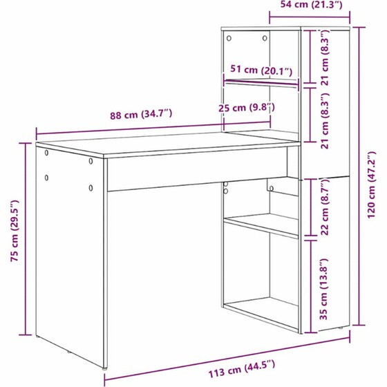 Γραφείο VidaXL από Επεξεργασμένο Ξύλο 113x54x120 cm - Παλιό Ξύλο image 9
