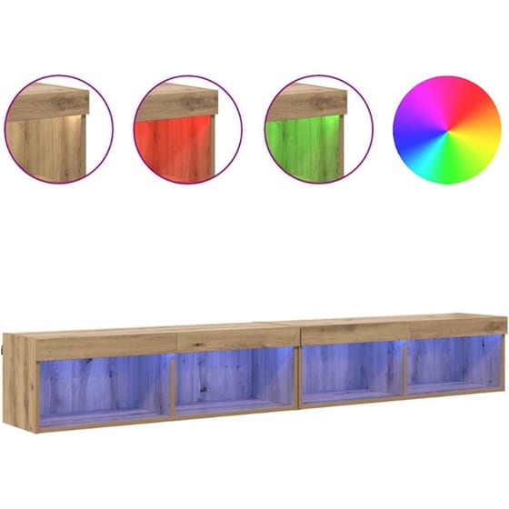 Έπιπλο Τηλεόρασης VidaXL με LED 2 τμχ 200 x 28,5 x 30 cm - Artisan Δρυς image 3