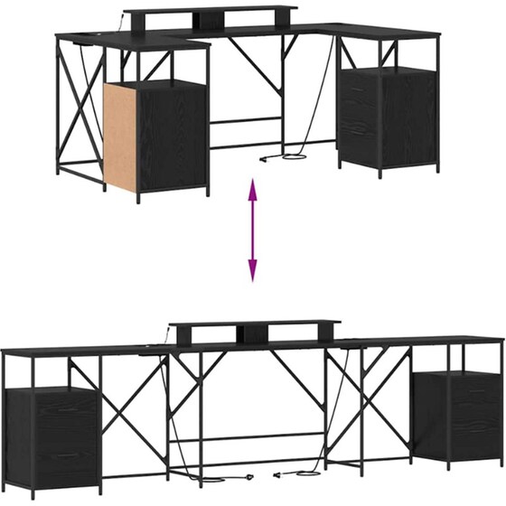 Γραφείο VidaXL από Επεξεργασμένο Ξύλο 182x101x87,5 cm - Μαύρη Οξιά image 11