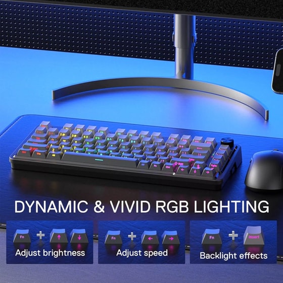 Redragon K673SP Gaming Μηχανικό Ασύρματο 2.4 GHz/Bluetooth Πληκτρολόγιο RGB Μαύρο (US) image 6
