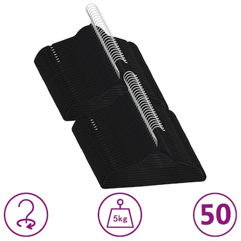 Vidaxl Κρεμάστρες Ρούχων Σετ 50 Τεμ. Αντιολισθητικές Μαύρες Βελούδο