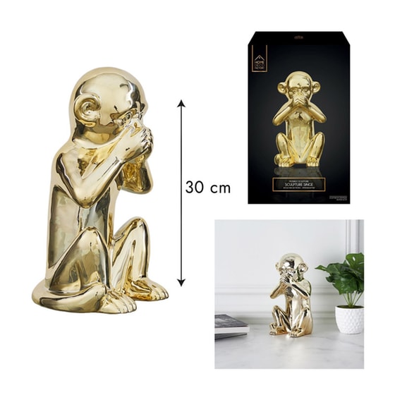 Διακοσμητική Μαϊμού Home Deco Factory από Δολομίτη Hd0006 17x15x28 cm - Χρυσή image 3