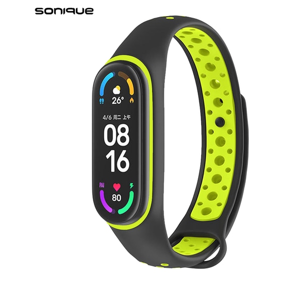 Λουράκι Sonique Σιλικόνης για Xiaomi Smart Band 7 - Μαύρο / Λαχανί image 0