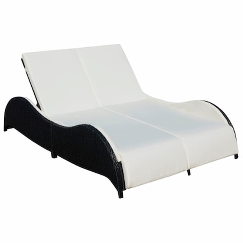 Ξαπλώστρα/ Κρεβάτι VidaXL Διπλή με Μαξιλάρι από Συνθετικό Ρατάν 200x132x45 cm - Κρεμ