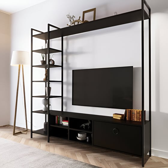 Έπιπλο Τηλεόρασης Biblo από Μοριοσανίδα 180x40x180cm - Μαύρο image 2