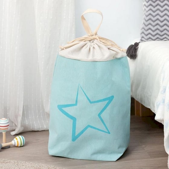 Καλάθι Απλύτων/Αποθήκευσης Kiokids Αστέρι 3010 Υφασμάτινο Γαλάζιο/Εκρού - 48x20x43 cm image 1