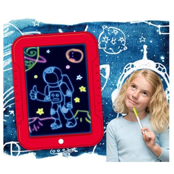 3D Μαγικό Μπλόκ Σχεδίου Led Με 3 Neon Στυλούς & 30 Σχέδια Oem 50272 - Κόκκινο image 3