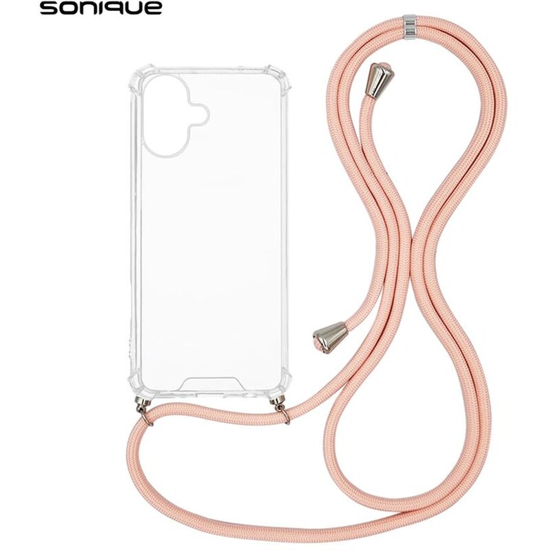 Θήκη Apple iPhone 16 - Sonique Armor Clear Θήκη Σιλικόνης με Κορδόνι - Ροζ