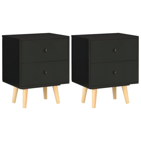 Κομοδίνο Vidaxl Από Μασίφ Ξύλο Πεύκου 2τμχ 40x30x50 cm - Μαύρο image 0