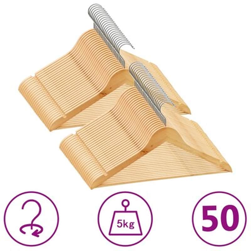 VIDAXL Vidaxl Κρεμάστρες Ρούχων Σετ 50 Τεμ. Αντιολισθητικές Από Σκληρό Ξύλο