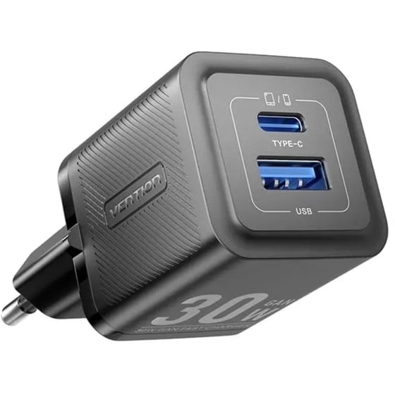 Φορτιστής Πρίζας Vention TZ-FEQB0-EU-01 GaN 30W USB-C/USB-A - Μαύρο image 0