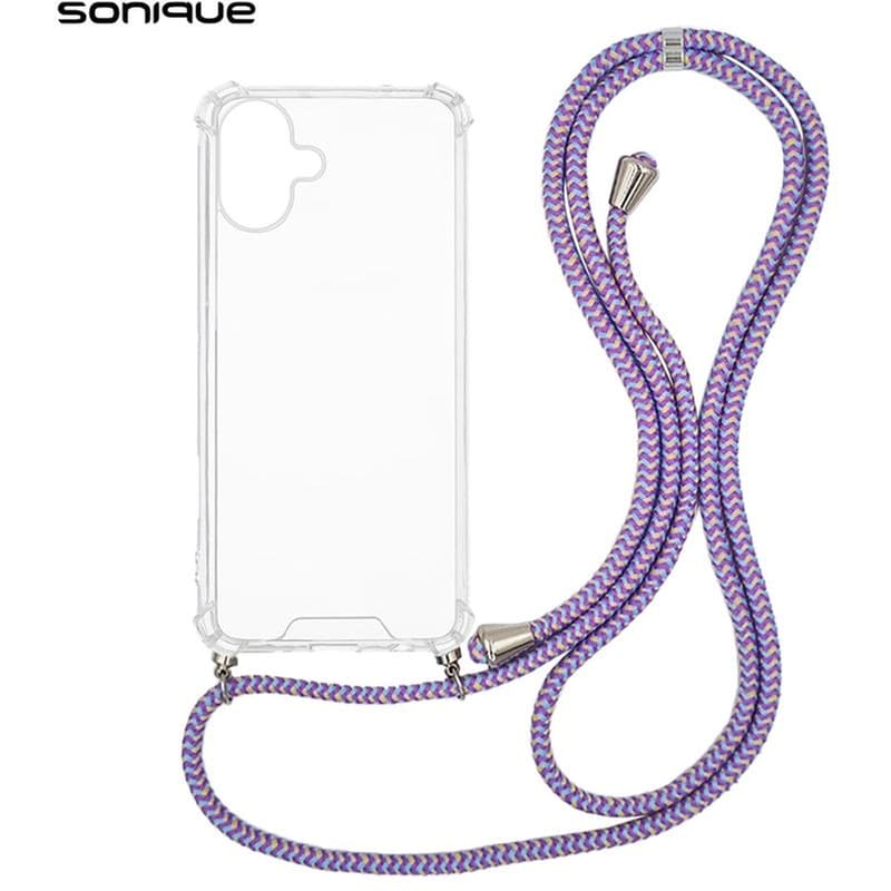 Θήκη Σιλικόνης Με Κορδόνι Sonique Armor Clear Apple Iphone 16 Plus Rainbow Κοραλλί