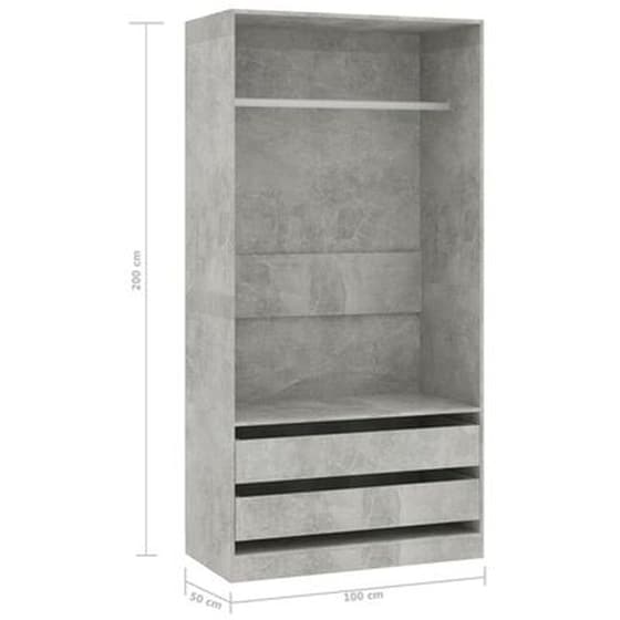 Μονόφυλλη Ντουλάπα Vidaxl από Μοριοσανίδα 100x50x200cm - Γκρι Σκυροδέρματος image 4
