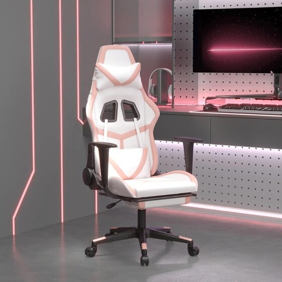 Καρέκλα Gaming VIDAXL 345442 με Υποπόδιο από Τεχνητό Δέρμα - Λευκό image 9