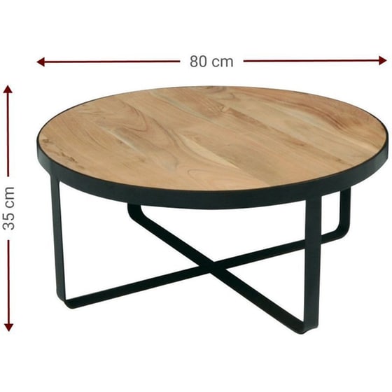 Τραπεζάκι Σαλονιού Polihome Mora Φ80x40 cm - Φυσικό χρώμα ξύλου/Μαύρο image 2