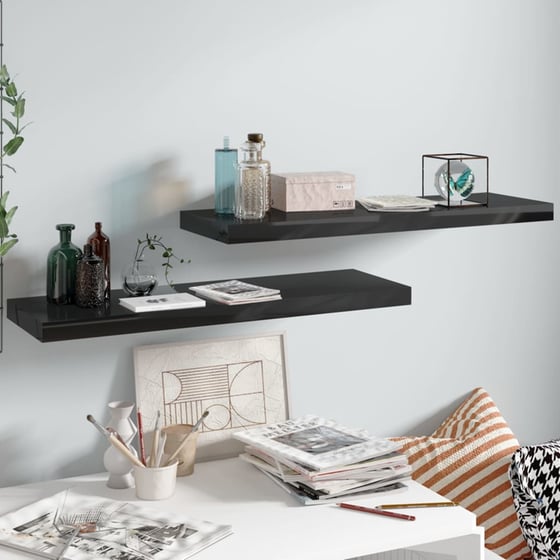 Ράφια Τοίχου VidaXL από MDF 80x23.5x3.8 cm 2 Τμχ - Μαύρο image 2
