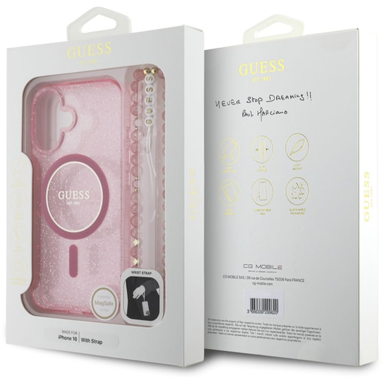 Θήκη Apple iPhone 16 Guess glitter Pearl Strap - Ροζ image 5