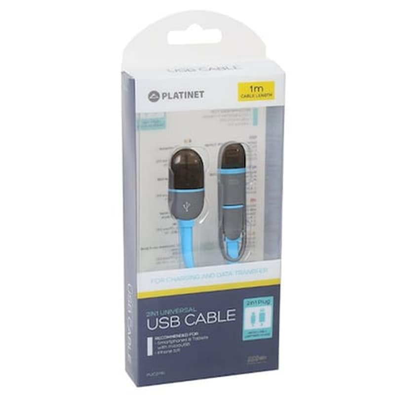 PLATINET Platinet Usb Universal Cable 2 In 1 Micro Usb And Lightning Plugs Blue Blister Pl42871