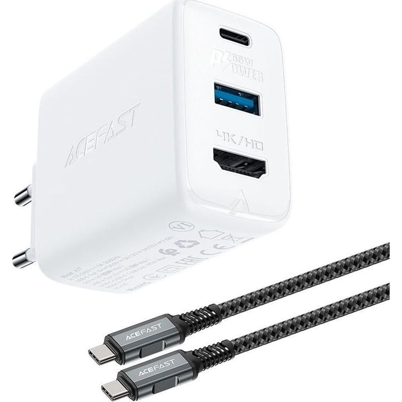 ACEFAST Φορτιστής Ταξιδίου Πολυλειτουργικός Acefast A17 USB-C + USB-A + HDMI με USB-C Καλώδιο 100W QC 3.0 Gan - Λευκό