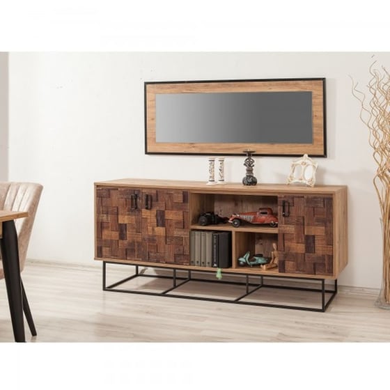 Μπουφές 24Mall Destra Atlantic Pine από Μοριοσανίδα/Μέταλλο 180x40x80 cm - Μαύρος/Καφέ image 1