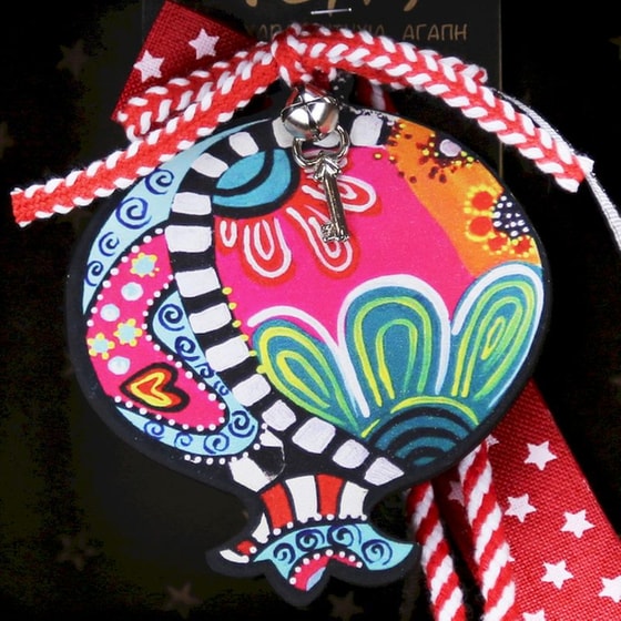 Κρεμαστό Χριστουγεννιάτικο Γούρι Boho - Ρόδι με Λουλούδι image 3