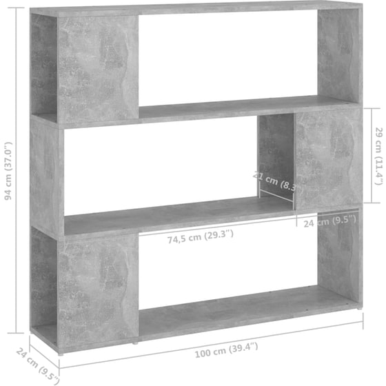 Βιβλιοθήκη VidaXL από Μοριοσανίδα 100x24x94 cm - Γκρι image 6