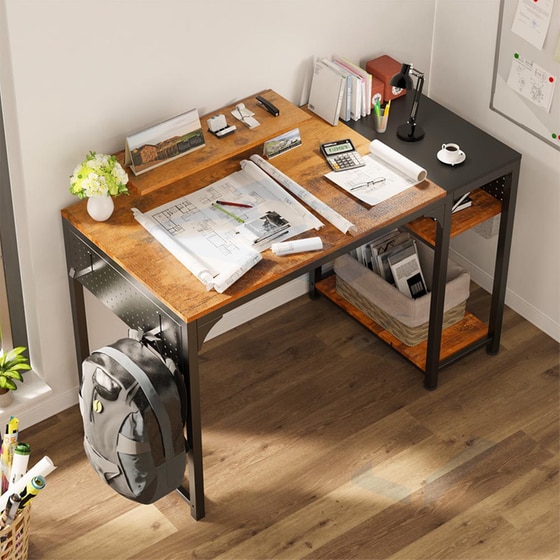 Γραφείο Υπολογιστή Eureka Ergonomic από Μελαμίνη 120x60cm - Καφέ/Μαύρο image 1