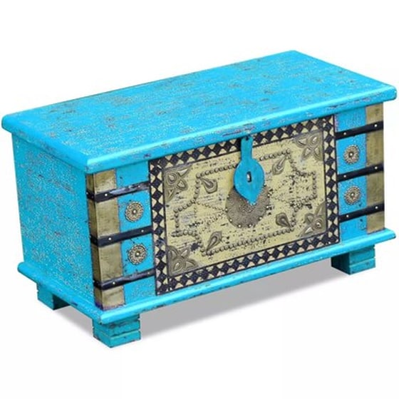 Μπαούλο Αποθήκευσης VidaXL από Ξύλο Μάνγκο 80x40x45 cm - Μπλε image 1