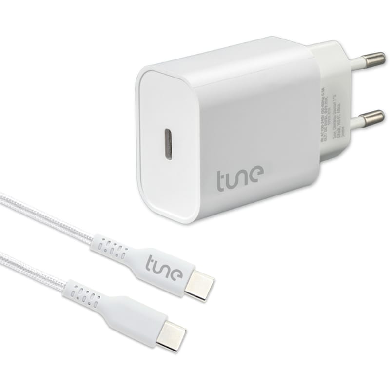 Σετ Φόρτισης Tune Turbo Pd Wall Charger 20W And Usb-C To Usb-C 1.5m - White