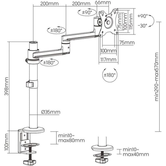 Βάση Monitor Γραφείου Brateck LDT72-C012 Μαύρο image 3