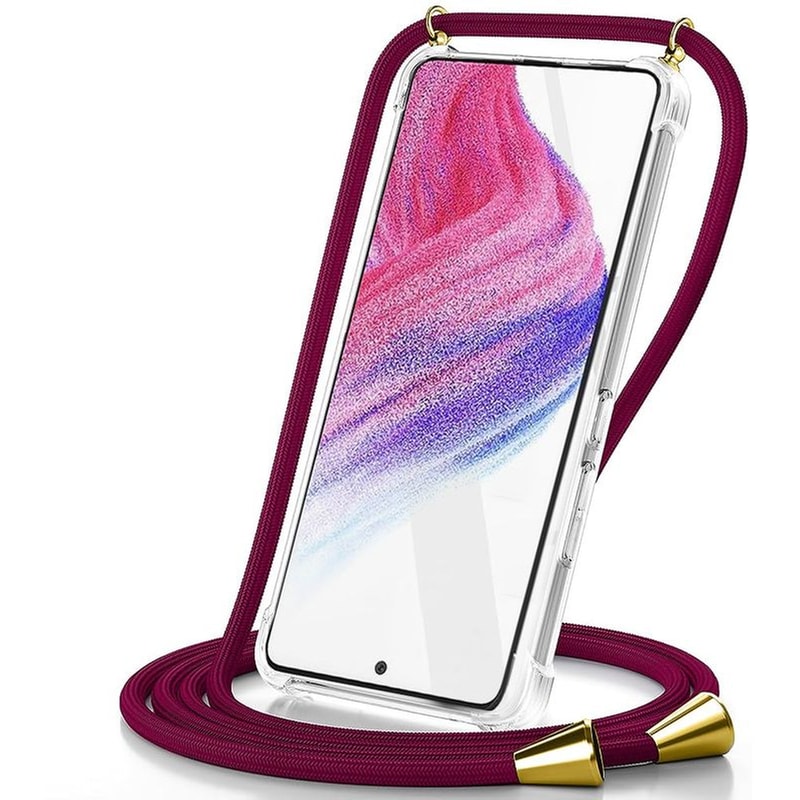 Θήκη Samsung Galaxy A15 5G/Galaxy A15 4G - Ancus Crossbody με Κορδόνι Κόκκινο - Διάφανο
