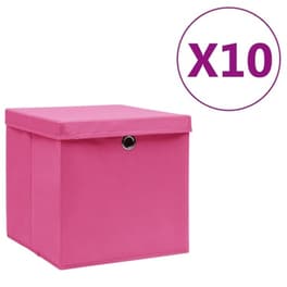 Vidaxl Κουτιά Αποθήκευσης Με Καπάκια 10 Τεμ. Ροζ 28 X 28 X 28 Εκ.