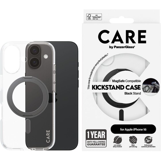 Θήκη Apple iPhone 16 - PanzerGlass MagSafe Kickstand Case - Transparent with Black Stand image 1
