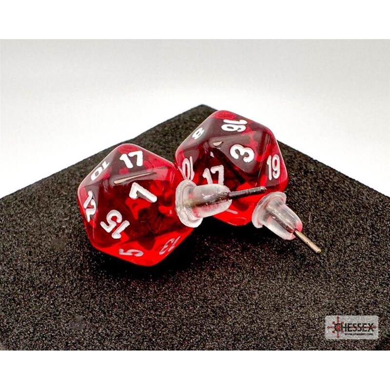 Καρφωτά Σκουλαρίκια Chessex Translucent Red Mini-poly D20 - Κόκκινα