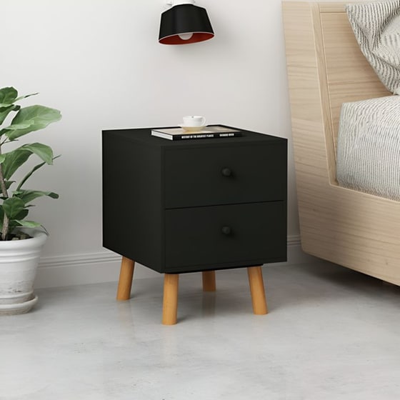 Κομοδίνο Vidaxl Από Μασίφ Ξύλο Πεύκου 2τμχ 40x30x50 cm - Μαύρο image 1