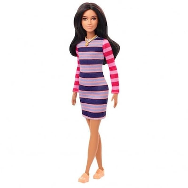 Mattel Barbie Doll – Fashionistas No.147 – Brunette Hair Dress With Stripes Doll (gyb02)