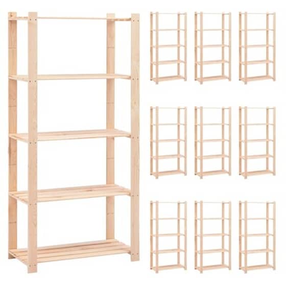 Vidaxl Ραφιέρες 5 Επιπέδων 10 Τεμ 250 Κ 80x38x170 Εκ Μασίφ Ξύλο Πεύκου image 1