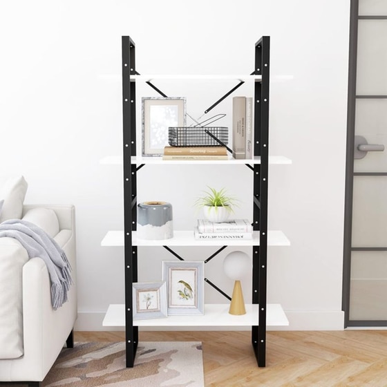 Βιβλιοθήκη VidaXL από Μοριοσανίδα 80x30x140cm - Λευκό/Μαύρο image 4
