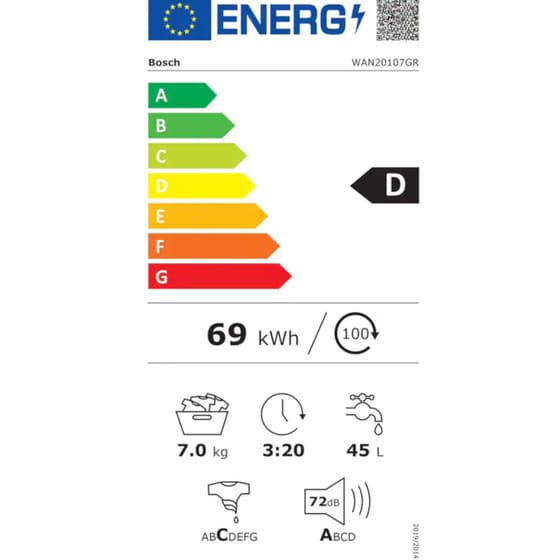 Πλυντήριο Ρούχων BOSCH WAN20107GR 7kg 1.000 Στροφές με EcoSilence Drive™, Αντιαλλεργικό Πρόγραμμα και SpeedPerfect - Λευκό image 2