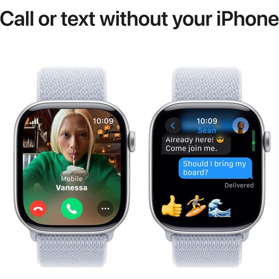 Apple Watch Series 10 GPS + Cellular 42mm Silver Aluminum Case with Blue Cloud Sport Loop image 5