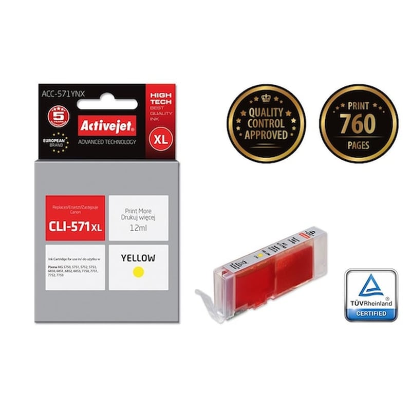 Συμβατό Canon Cli-571XL Κίτρινο Μελάνι Εκτυπωτή Cli-571y