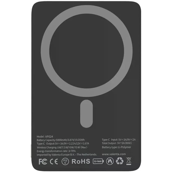 Powerbank&nbsp;Valenta Ultra Slim Wireless Magsafe&nbsp;5000mAh με Θύρα USB-C Natural image 1