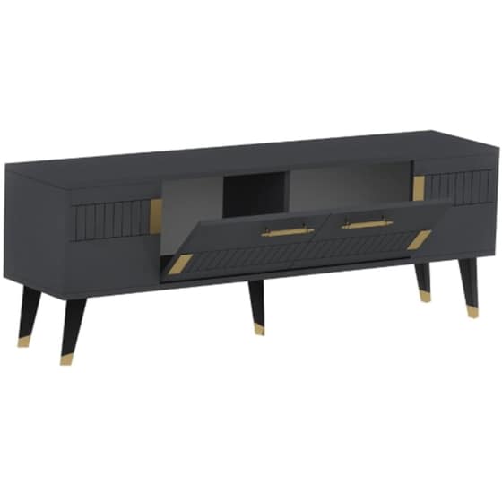 Έπιπλο Τηλεόρασης 24Mall Moda από Μοριοσανίδα 150x35x53.2 cm - Ανθρακί/Χρυσό image 0