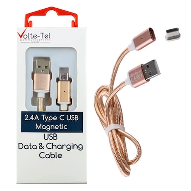 Καλώδιο δεδομένων Volte-tel Vcd08 Magnetic Braided Usb-C 2.4A 1m - Gold