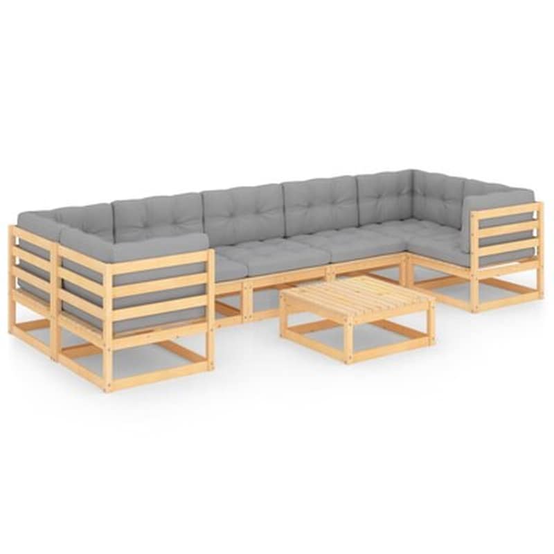 Σετ Σαλόνι Κήπου Vidaxl από Μασίφ Ξύλο Πεύκου με Μαξιλάρια 8 Τμχ - Γκρι