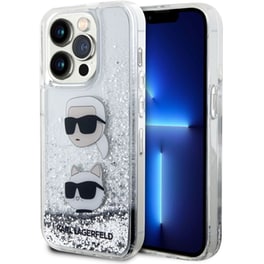 Θήκη Apple iPhone 14 Pro Max - Karl Lagerfeld Liquid Glitter Karl & Choupette Heads - Silver