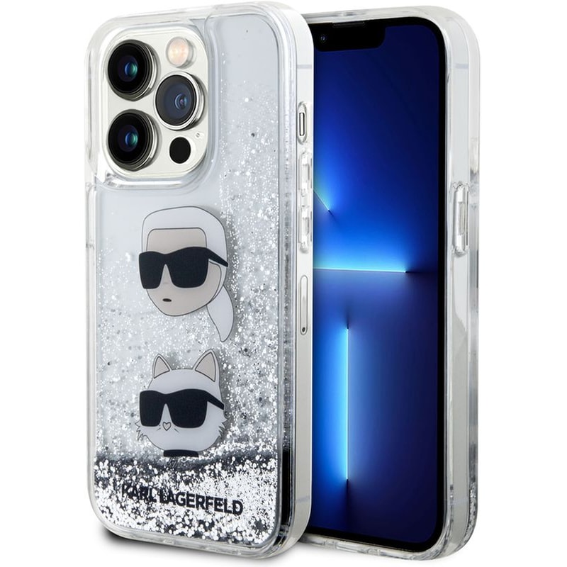 KARL LAGERFELD Θήκη Apple iPhone 14 Pro Max - Karl Lagerfeld Liquid Glitter Karl Choupette Heads - Silver