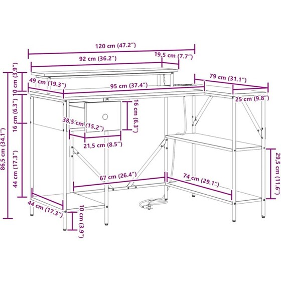 Γραφείο VidaXL από Επεξεργασμένο Ξύλο 120x79x86,5 cm - Sonoma Δρυς image 13